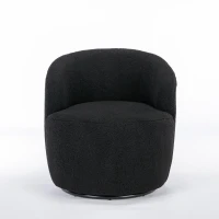 Cozy Teddy Fabric Swivel Accent Chair with Ergonomic Backrest, Classic Barrel Armchair with 360° Rotation, 25.5'' L x 25.5" W x 27.5" H, Black(m-9)