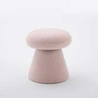 Cozy Mushroom Ottoman with Teddy Upholstery and 360° Swivel, Chic Footstool with Non-Slip Feet and No Assembly, 16'' L x 16" W x 17.5" H, Pink(m-2)
