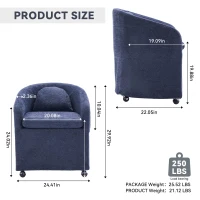 Soft Elegant Chenille Dining Armchair with Back Cushion, Modern Ergonomic Swivel Chair with Universal Wheels, 22'' L x 24.5" W x 30" H, Blue(m-3)