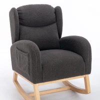 Elegant Teddy Fabric Rocking Chair with Ergonomic Backrest and Plush Filling, Accent Chair with Wooden Legs, 38'' L x 28" W x 40" H, Dark Gray(m-2)