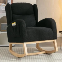 Cozy Teddy Fabric Rocking Chair with Wingback and Larger Seat, Ergonomic Nursery Chair for Living Room Bedroom, 38'' L x 28"W x 40" H, Black(m-1)