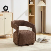 Elegant Swivel Accent Armchair with Curved Backrest, Soft Chenille Barrel Chair with 360° Rotation, Foam Seat, 27.5'' L x 25.5" W x 29" H, Brown(m-4)