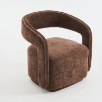 Elegant Swivel Accent Armchair with Curved Backrest, Soft Chenille Barrel Chair with 360° Rotation, Foam Seat, 27.5'' L x 25.5" W x 29" H, Brown(m-13)