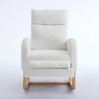 Cozy Teddy Fabric Rocking Chair with Adjustable Footstool, Ergonomic Nursery Chair for Living Room, 35-49'' L x 27.5"W x 40-41.5" H, White(m-15)