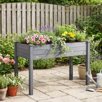 Outsunny 48" Raised Garden Bed, Elevated Wooden Planter Box with Holes for Vegetables, Herb, Flowers for Backyard, Dark Gray(m-8)