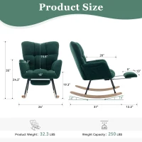 Cozy Teddy Fabric Rocking Chair with Adjustable Footstool, Ergonomic Nursery Chair for Living Room Bedroom, 37-49'' L x 26"W x 35-36" H, Green(m-3)