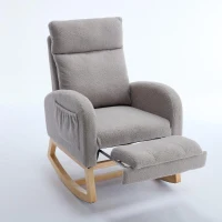 Snug Teddy Fabric Rocking Chair with Adjustable Footstool, Ergonomic Nursery Chair for Living Room, 35-49'' L x 27.5"W x 40-41.5" H, Light Gray(m-14)