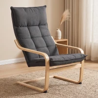 HOMCOM Modern Armchair, Upholstered Accent Chair with Curved Leg and Arm, Leisure Lounge Chair for Living Room, Dark Grey(m-1)