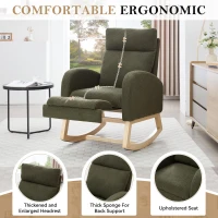 Plush Teddy Fabric Rocking Chair with Adjustable Footstool, Ergonomic Nursery Chair for Living Room, 35-49'' L x 27.5"W x 40-41.5" H, Green(m-7)