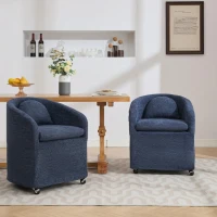 Soft Elegant Chenille Dining Armchair with Back Cushion, Modern Ergonomic Swivel Chair with Universal Wheels, 22'' L x 24.5" W x 30" H, Blue(m-4)