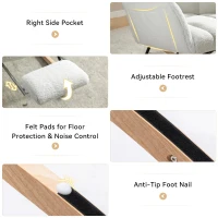 Plush Teddy Fabric Rocking Chair with Adjustable Footstool, Ergonomic Nursery Chair for Living Room Bedroom, 37-49'' L x 26"W x 35-36" H, Ivory(m-8)