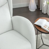 Elegant Teddy Fabric Rocking Chair with Ergonomic Backrest and Plush Filling, Accent Chair with Wooden Legs, 38'' L x 28" W x 40" H, Ivory(m-9)