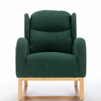Elegant Teddy Fabric Rocking Chair with Ergonomic Backrest and Plush Filling, Accent Chair with Wooden Legs, 38'' L x 28" W x 40" H, Green(m-14)