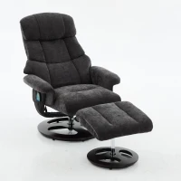 Ergonomic Recliner Chair with Ottoman and Massage, Swivel Lounge Chair with Heated Seat and 140° Recline, 32'' L x 33" W x 43.5" H, Dark Gray(m-14)