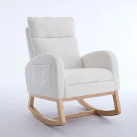 Cozy Teddy Fabric Rocking Chair with Adjustable Footstool, Ergonomic Nursery Chair for Living Room, 35-49'' L x 27.5"W x 40-41.5" H, White(m-14)