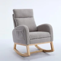 Snug Teddy Fabric Rocking Chair with Adjustable Footstool, Ergonomic Nursery Chair for Living Room, 35-49'' L x 27.5"W x 40-41.5" H, Light Gray(m-2)