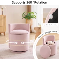 Elegant Velvet Accent Chair with 360° Swivel and 20L Hidden Storage, Chic Barrel Chair with Curved Backrest, 18.5'' L x 18.5" W x 22" H, Pink(m-6)