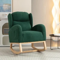 Elegant Teddy Fabric Rocking Chair with Ergonomic Backrest and Plush Filling, Accent Chair with Wooden Legs, 38'' L x 28" W x 40" H, Green(m-5)