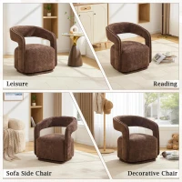 Elegant Swivel Accent Armchair with Curved Backrest, Soft Chenille Barrel Chair with 360° Rotation, Foam Seat, 27.5'' L x 25.5" W x 29" H, Brown(m-10)