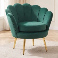 HOMCOM Modern Accent Chair, Velvet-Touch Fabric Leisure Club Chair with Gold Metal Legs for Bedroom, Dark Green(m-1)