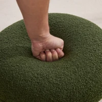 Mushroom-Shaped Swivel Ottoman with Teddy Upholstery, Chic Footstool with 360° Rotation and No Assembly, 16'' L x 16" W x 17.5" H, Green(m-12)