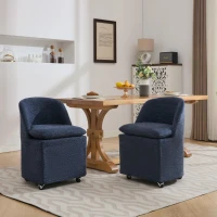 Modern Set of 2 Upholstered Dining Chairs with Soft Chenille, Ergonomic Side Chairs with 360° Swivel Wheels, 21'' L x 21" W x 31" H, Blue(m-9)