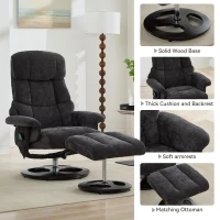 Ergonomic Recliner Chair with Ottoman and Massage, Swivel Lounge Chair with Heated Seat and 140° Recline, 32'' L x 33" W x 43.5" H, Dark Gray(m-4)