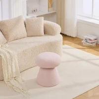 Cozy Mushroom Ottoman with Teddy Upholstery and 360° Swivel, Chic Footstool with Non-Slip Feet and No Assembly, 16'' L x 16" W x 17.5" H, Pink(m-4)