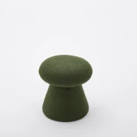 Mushroom-Shaped Swivel Ottoman with Teddy Upholstery, Chic Footstool with 360° Rotation and No Assembly, 16'' L x 16" W x 17.5" H, Green(m-14)