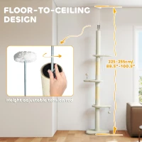 PawHut 88.5"-100.5" Floor to Ceiling Cat Tree, Cat Tower with Scratching Posts, Cloud Shaped Platforms, Dangling Balls, Cream(m-5)