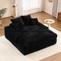 Oversized Corduroy Chaise Lounge Sofa with High-Resilience Foam, Cozy Sleeper Couch for Living Room Apartment, 69'' L x 65.5"W x 24.5" H, Black(m-1)