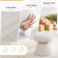 Cozy Teddy Fabric Mushroom Ottoman with 360-Degree Swivel, Versatile Shoe-Changing Stool for Bedroom Living Room, 16'' L x 16"W x 17.5" H, White(m-6)