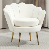 HOMCOM Modern Accent Chair, Velvet-Touch Fabric Leisure Club Chair with Gold Metal Legs for Bedroom, Cream White(m-1)