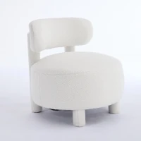 Cozy Teddy Fabric Accent Chair with Padded Seat Cushion, Modern Slipper Chair for Living Room Bedroom Vanity, 28.5'' L x 28.5"W x 30" H, White(m-14)