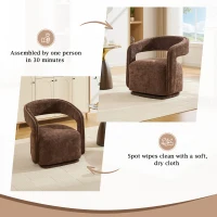 Elegant Swivel Accent Armchair with Curved Backrest, Soft Chenille Barrel Chair with 360° Rotation, Foam Seat, 27.5'' L x 25.5" W x 29" H, Brown(m-9)