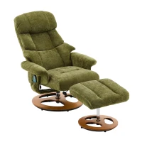 Ergonomic Recliner Chair with Ottoman and Massage, Cozy Swivel Lounge Chair with Heated Seat and 140° Recline, 32'' L x 33" W x 43.5" H, Green(m-12)