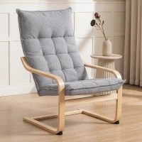 HOMCOM Modern Armchair, Upholstered Accent Chair with Curved Leg and Arm, Leisure Lounge Chair for Living Room, Light Grey(m-1)