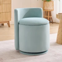 Elegant Velvet Accent Chair with 360° Swivel and 20L Hidden Storage, Chic Barrel Chair with Curved Backrest, 18.5'' L x 18.5" W x 22" H, Aqua(m-1)