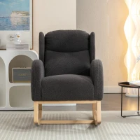 Elegant Teddy Fabric Rocking Chair with Ergonomic Backrest and Plush Filling, Accent Chair with Wooden Legs, 38'' L x 28" W x 40" H, Dark Gray(m-6)