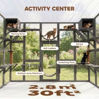 PawHut Large Outdoor Catio with Condos, Platforms, Doors, Ladders, Weather-Resistant Roof, Grey(m-5)