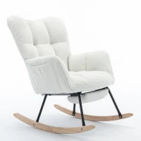 Plush Teddy Fabric Rocking Chair with Adjustable Footstool, Ergonomic Nursery Chair for Living Room Bedroom, 37-49'' L x 26"W x 35-36" H, Ivory(m-2)
