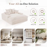 Oversized Chaise Sleeper Sofa with Corduroy, Pillows and Armrests, No-Assembly Lounge Chair for Living Room, 69'' L x 65.5" W x 24.5" H, Beige(m-9)