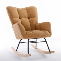 Cozy Teddy Fabric Glider Rocking Chair with Wooden Frame, Chic Nursery Accent Chair with 250 lb Capacity, 31.5'' L x 27.5" W x 37.5" H, Khaki(m-10)