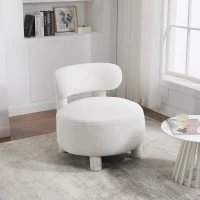 Cozy Teddy Fabric Accent Chair with Padded Seat Cushion, Modern Slipper Chair for Living Room Bedroom Vanity, 28.5'' L x 28.5"W x 30" H, White(m-4)