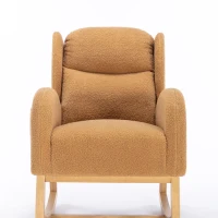 Elegant Teddy Fabric Rocking Chair with Ergonomic Backrest, Modern Lounge Chair with Wooden Frame and Legs, 38'' L x 28" W x 40" H, Khaki(m-13)