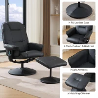 Ergonomic Massage Recliner Chair with Ottoman, Cozy Swivel Lounge Chair with Massage and Seat Heating, 31.5'' L x 29.5" W x 38" H, Black(m-6)