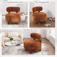 Cozy Fur Fabric Accent Chair with Padded Seat Cushion, Stylish Slipper Chair for Living Room Bedroom Vanity, 28.5'' L x 28.5"W x 30" H, Khaki(m-9)