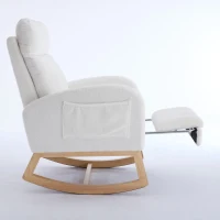 Cozy Teddy Fabric Rocking Chair with Adjustable Footstool, Ergonomic Nursery Chair for Living Room, 35-49'' L x 27.5"W x 40-41.5" H, White(m-13)