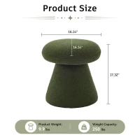 Mushroom-Shaped Swivel Ottoman with Teddy Upholstery, Chic Footstool with 360° Rotation and No Assembly, 16'' L x 16" W x 17.5" H, Green(m-3)