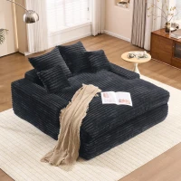 Spacious Corduroy Chaise Lounge Sofa with High-Resilience Foam, Plush Sleeper Couch for Living Room Apartment, 69'' L x 65.5"W x 24.5" H, Gray(m-1)
